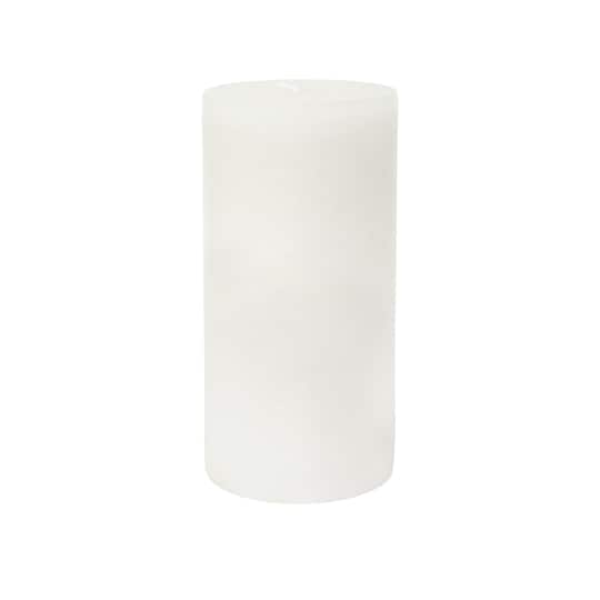 Basic Elements&#x2122; 3&#x22; x 6&#x22; Linen Scented White Distressed Pillar Candle by Ashland&#xAE;
